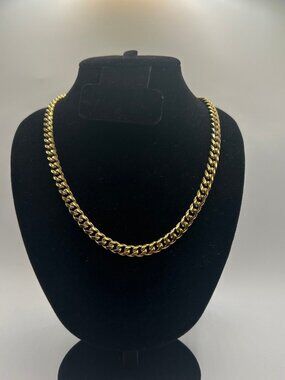 Mens Real Gold Cuban Chain Stainless Steel Plated 7mm 22 Inch Waterproof Solid
